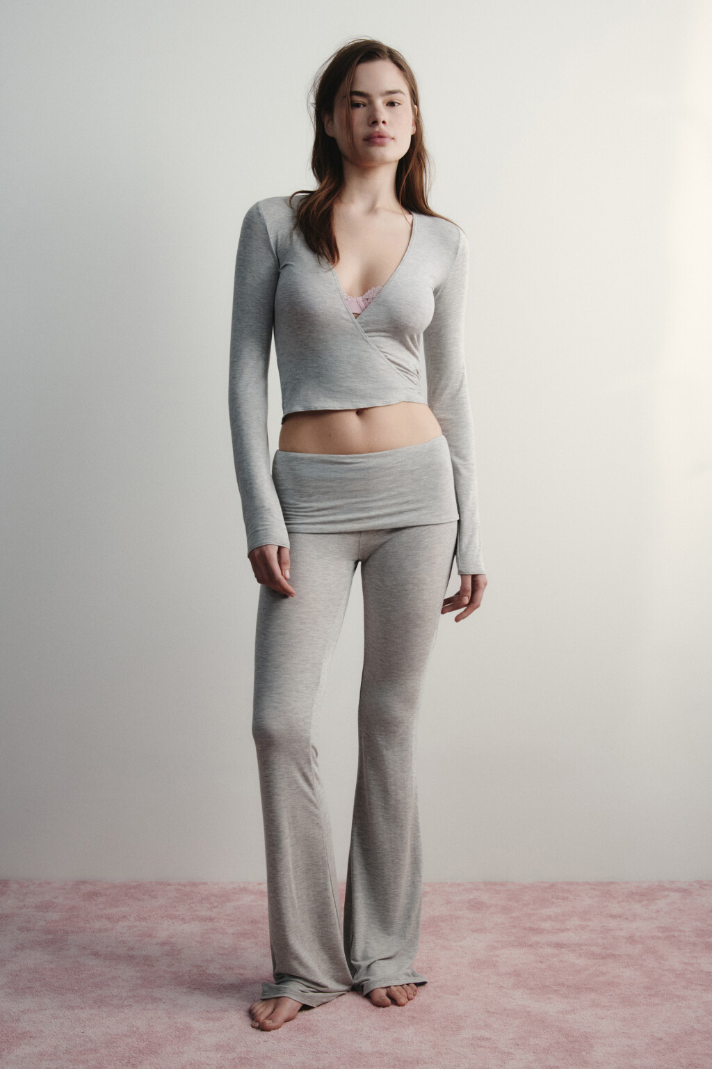 Лонгслив домашний приталенный на завязках - цвет серый - 5