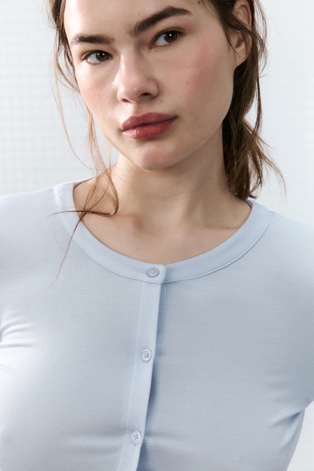 Лонгслив домашний вискозный на пуговицах - цвет голубой - 5