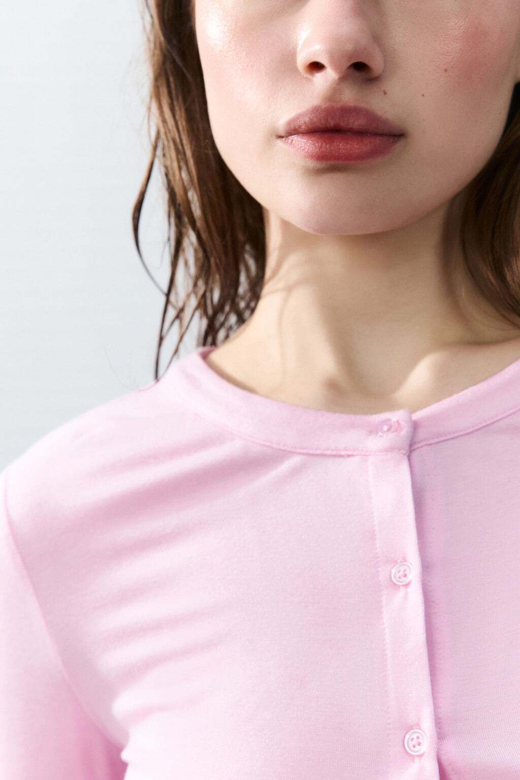 Лонгслив домашний вискозный на пуговицах - цвет розовый - 6