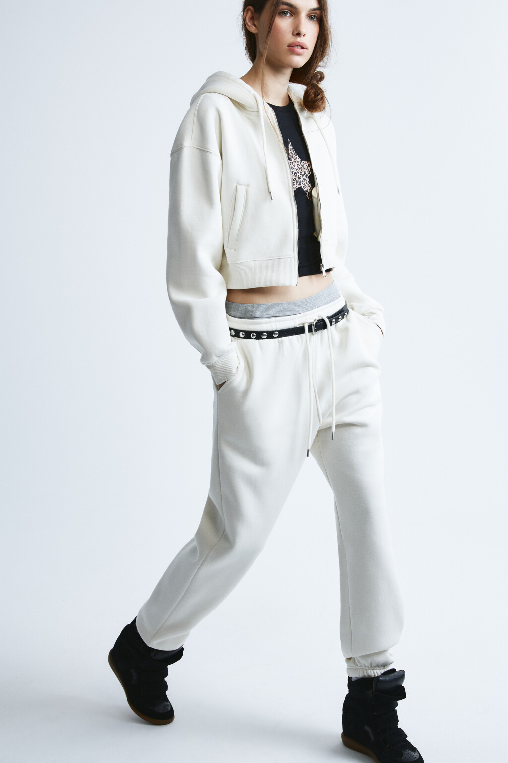 Брюки-джоггеры базовые трикотажные - цвет молочный - 1