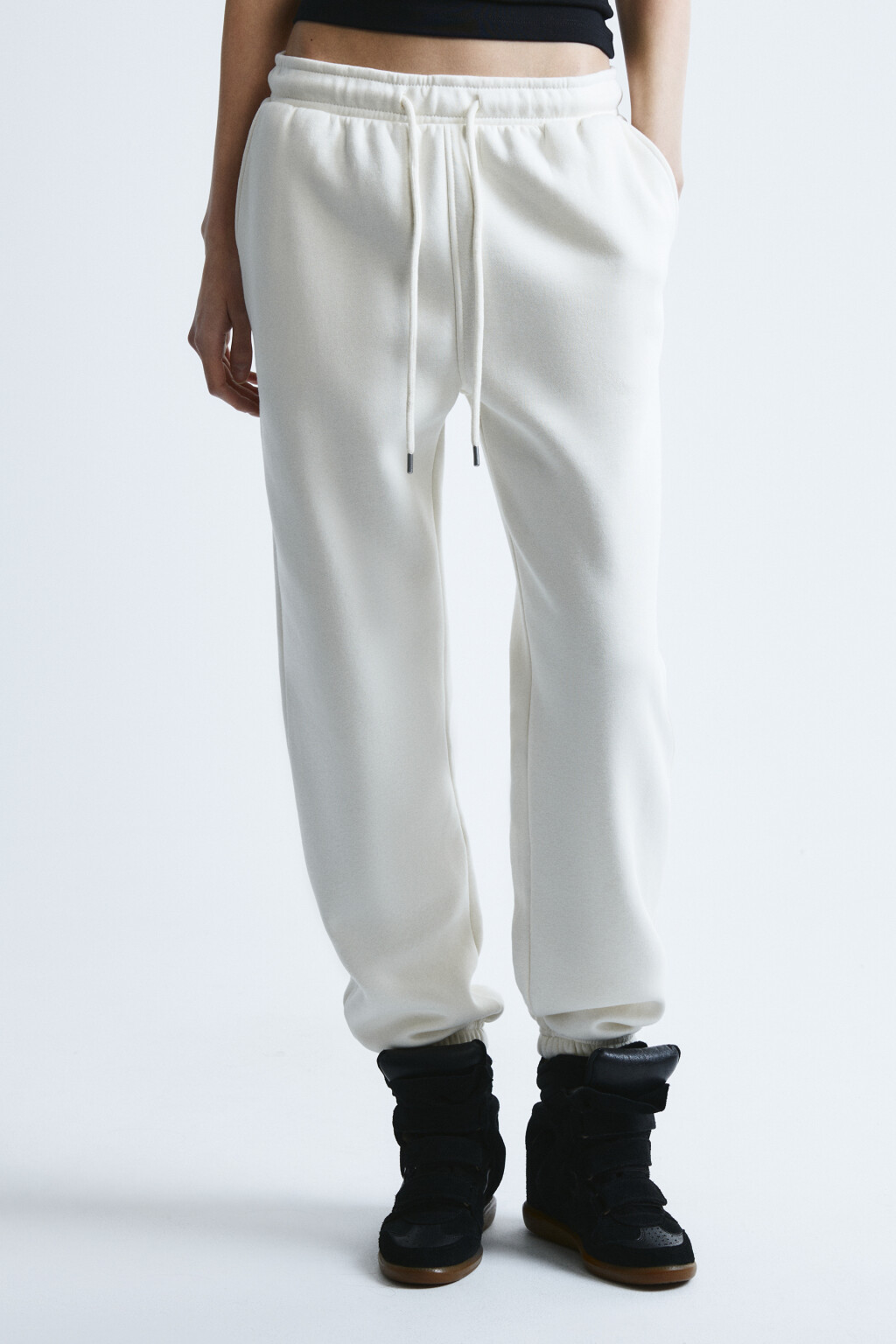Брюки-джоггеры базовые трикотажные - цвет молочный - 2
