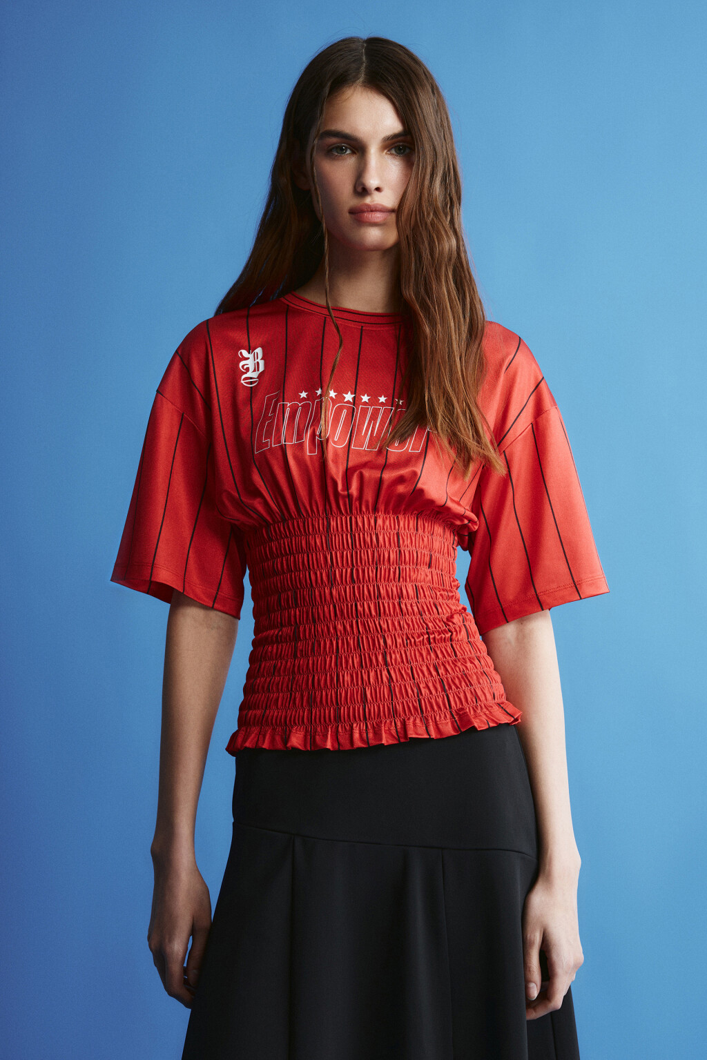 Футболка-джерси с декоративной сборкой - цвет красный - 3
