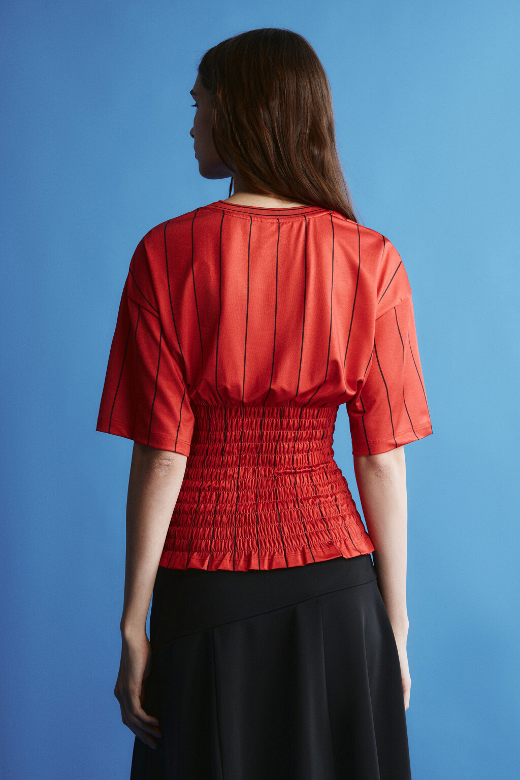 Футболка-джерси с декоративной сборкой - цвет красный - 4