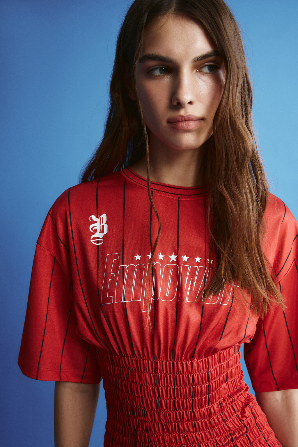 Футболка-джерси с декоративной сборкой - цвет красный - 7