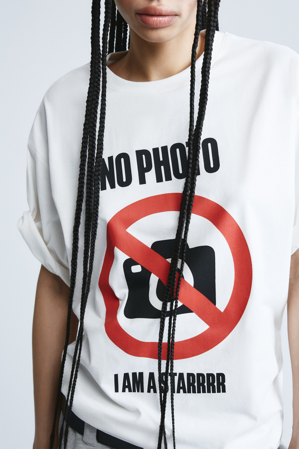 Футболка хлопковая oversize с надписью - цвет белый - 1