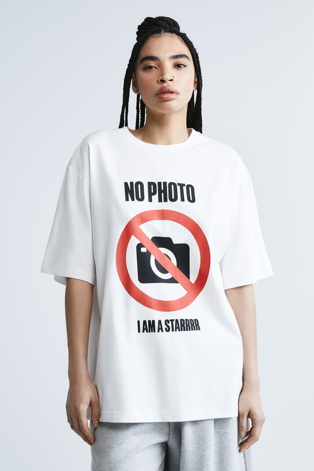 Футболка хлопковая oversize с надписью - цвет белый - 3