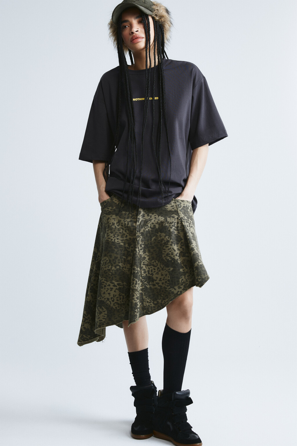 Футболка хлопковая oversize с надписью - цвет черный - 1