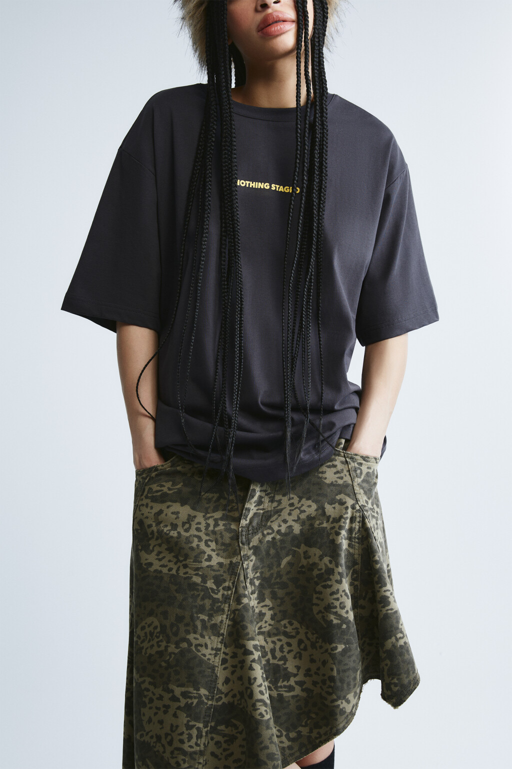 Футболка хлопковая oversize с надписью - цвет черный - 2