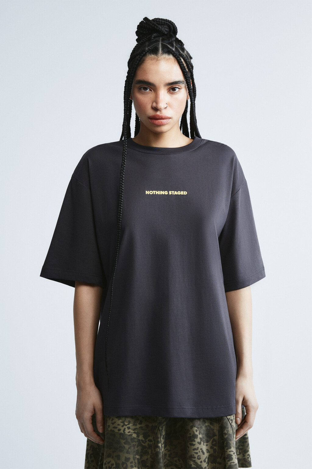 Футболка хлопковая oversize с надписью - цвет черный - 3