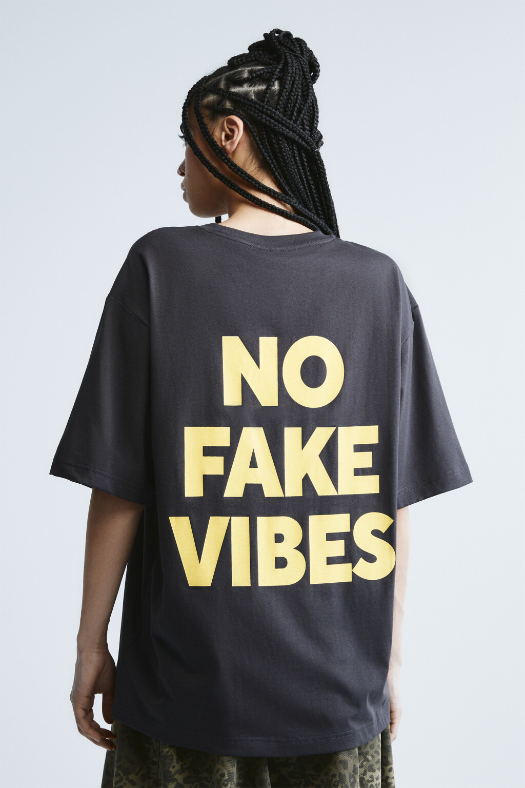 Футболка хлопковая oversize с надписью - цвет черный - 4