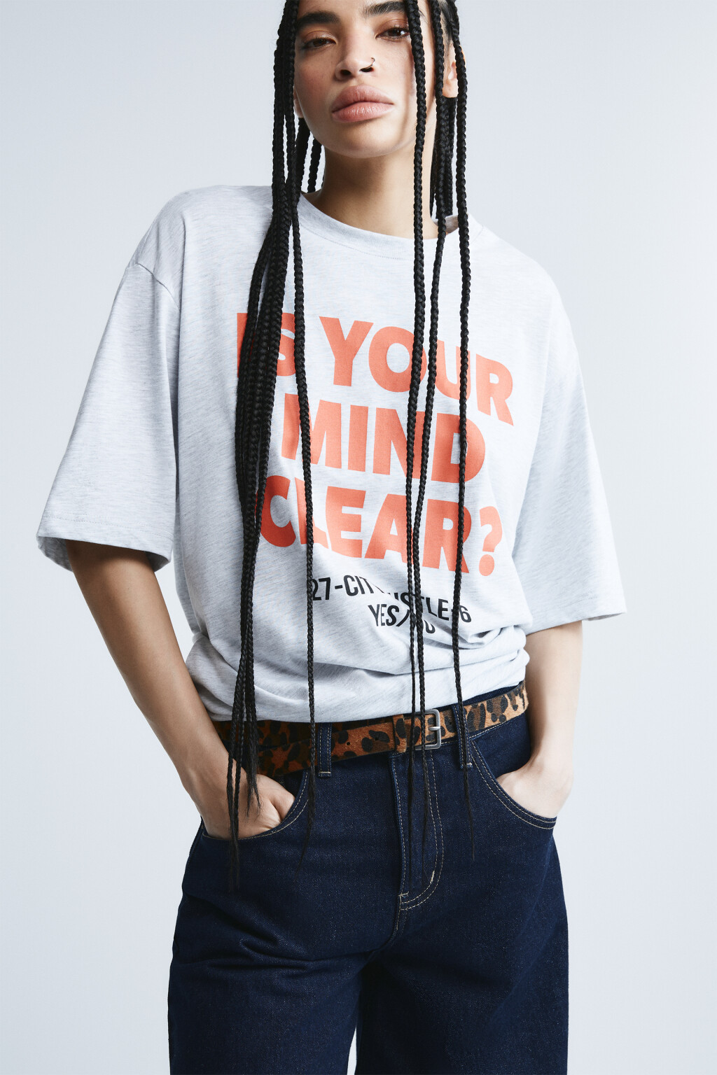 Футболка хлопковая oversize с надписью - цвет серый - 1