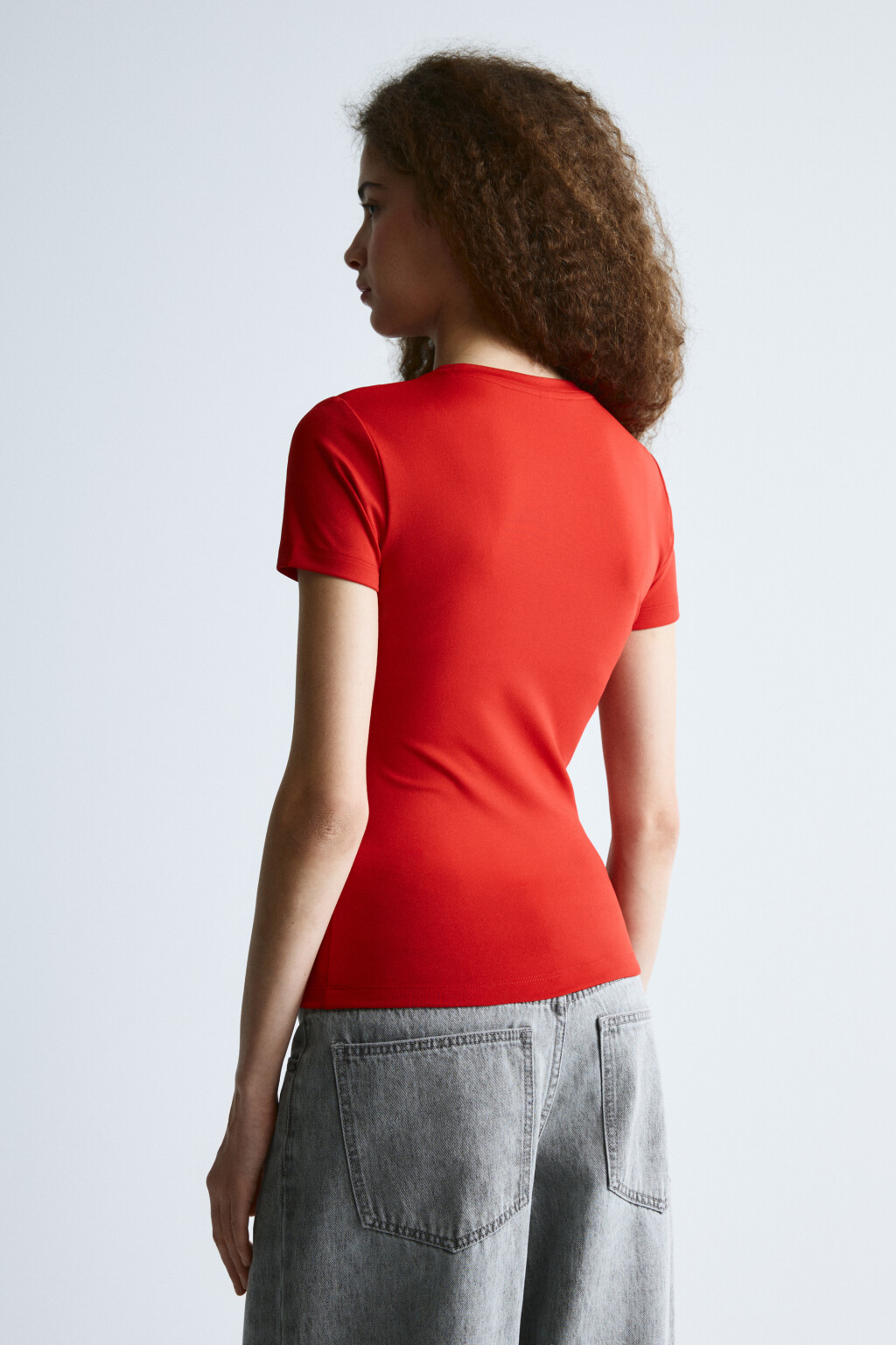 Футболка-топ полуприлегающая базовая - цвет красный - 4