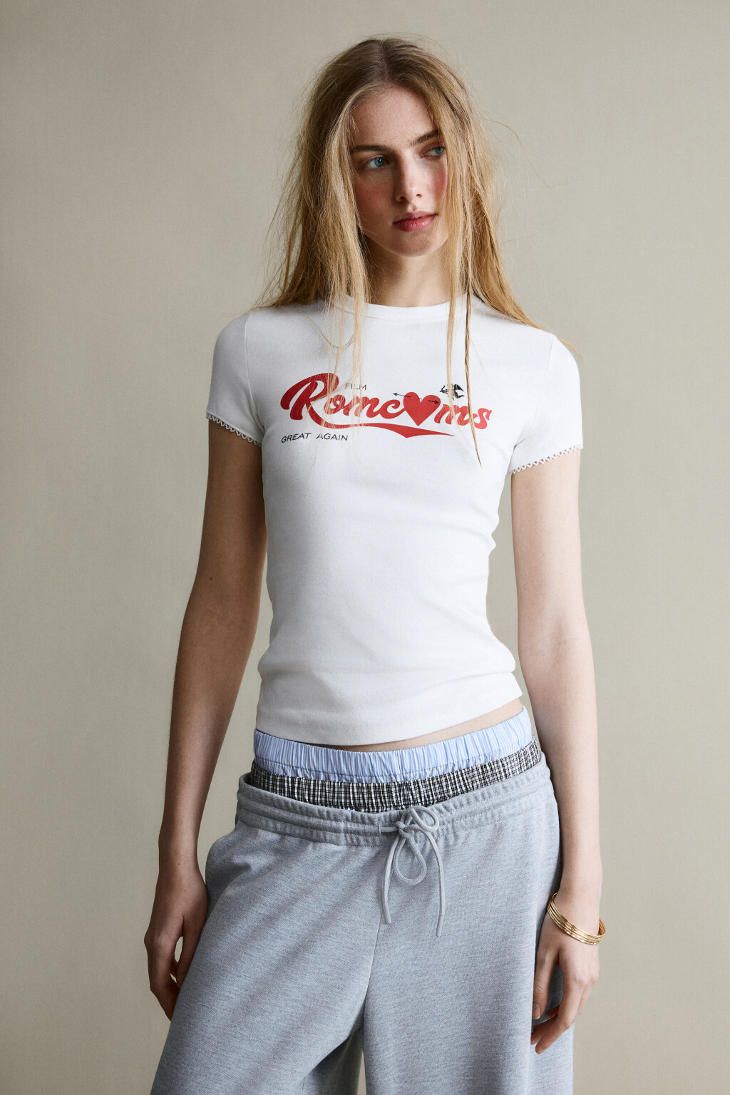 Футболка-топ облегающая плотная с принтом - цвет белый - 3