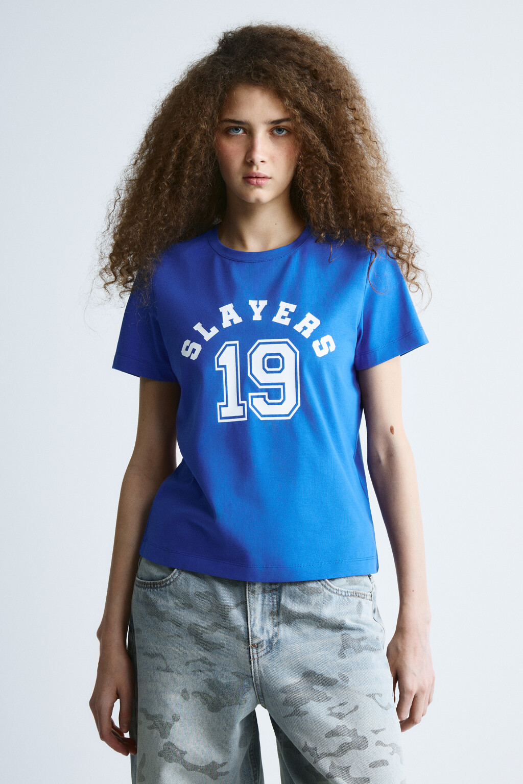 Футболка полуприлегающая с принтом - цвет синий - 2