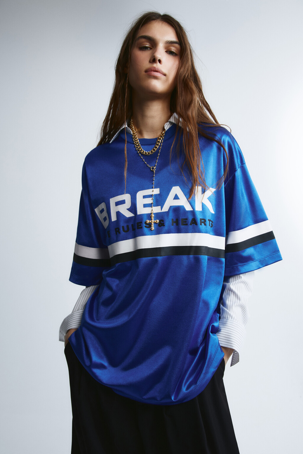 Футболка oversize с принтом - цвет синий - 2