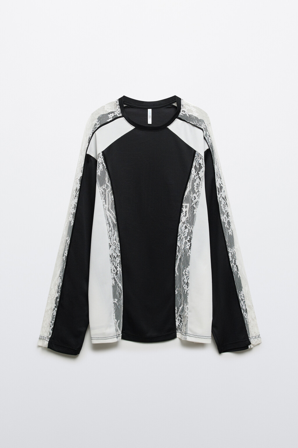 Лонгслив с кружевными вставками - цвет черный - 1