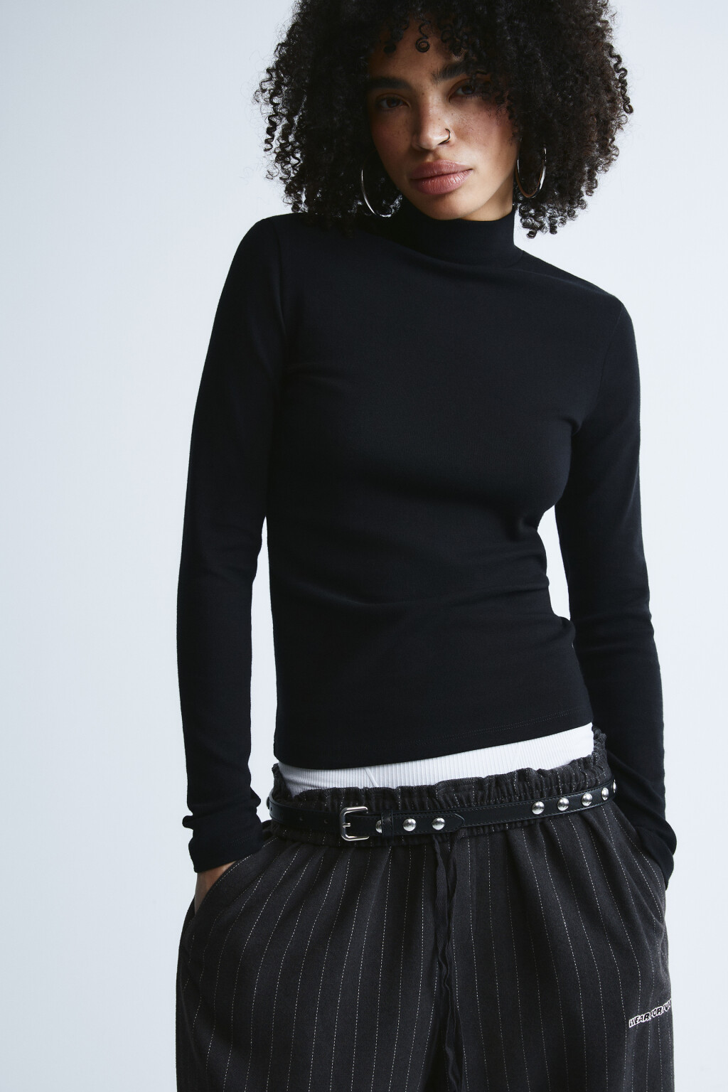 Лонгслив облегающий - цвет черный - 1