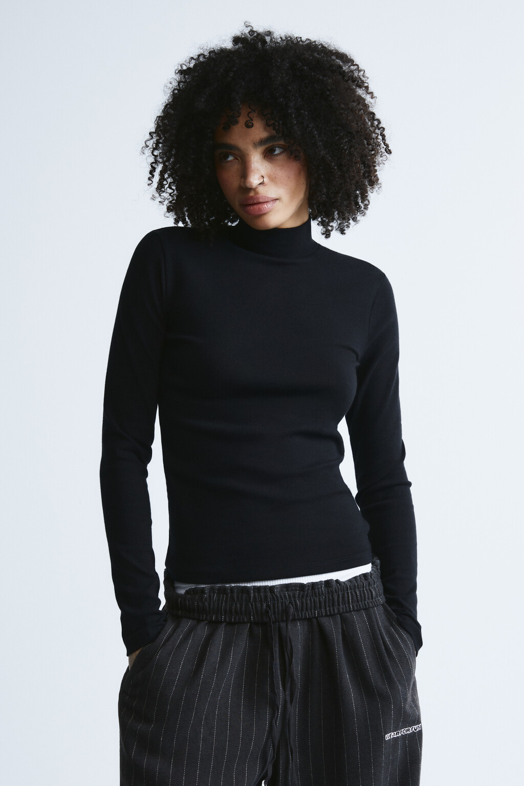 Лонгслив облегающий - цвет черный - 2