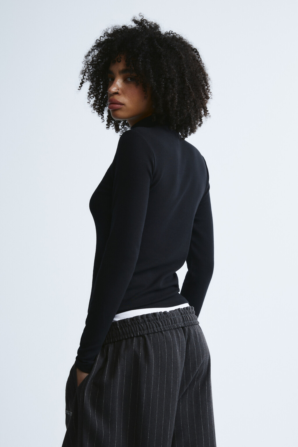 Лонгслив облегающий - цвет черный - 3