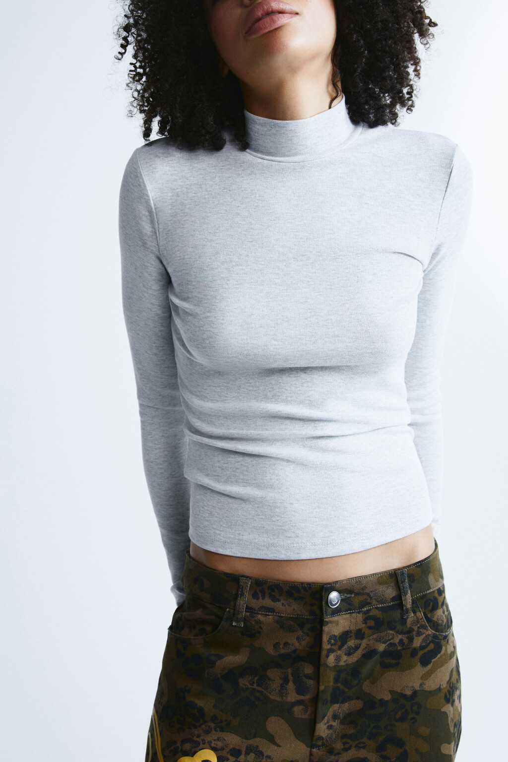 Лонгслив облегающий в рубчик - цвет серый - 1