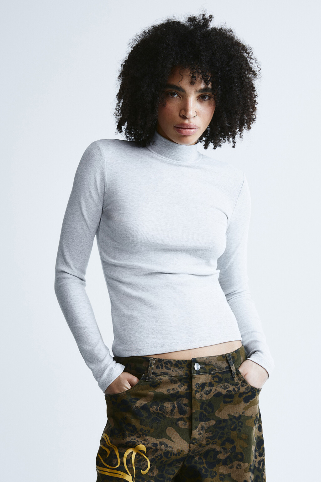 Лонгслив облегающий в рубчик - цвет серый - 2