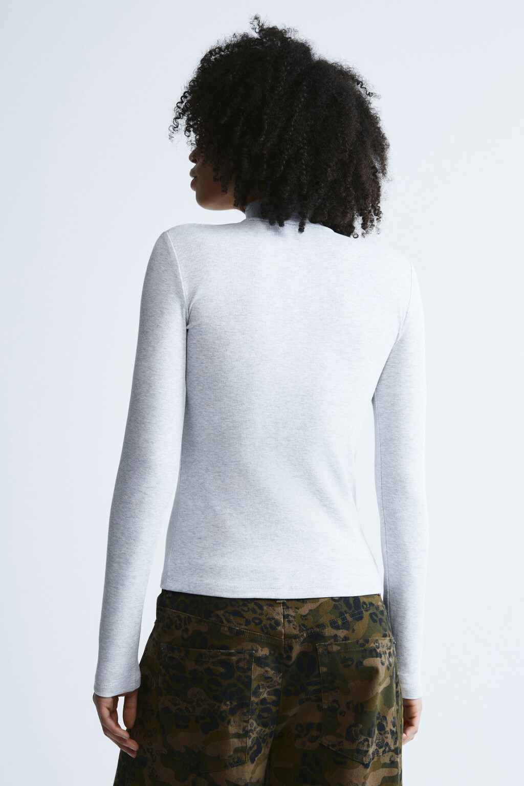 Лонгслив облегающий в рубчик - цвет серый - 3