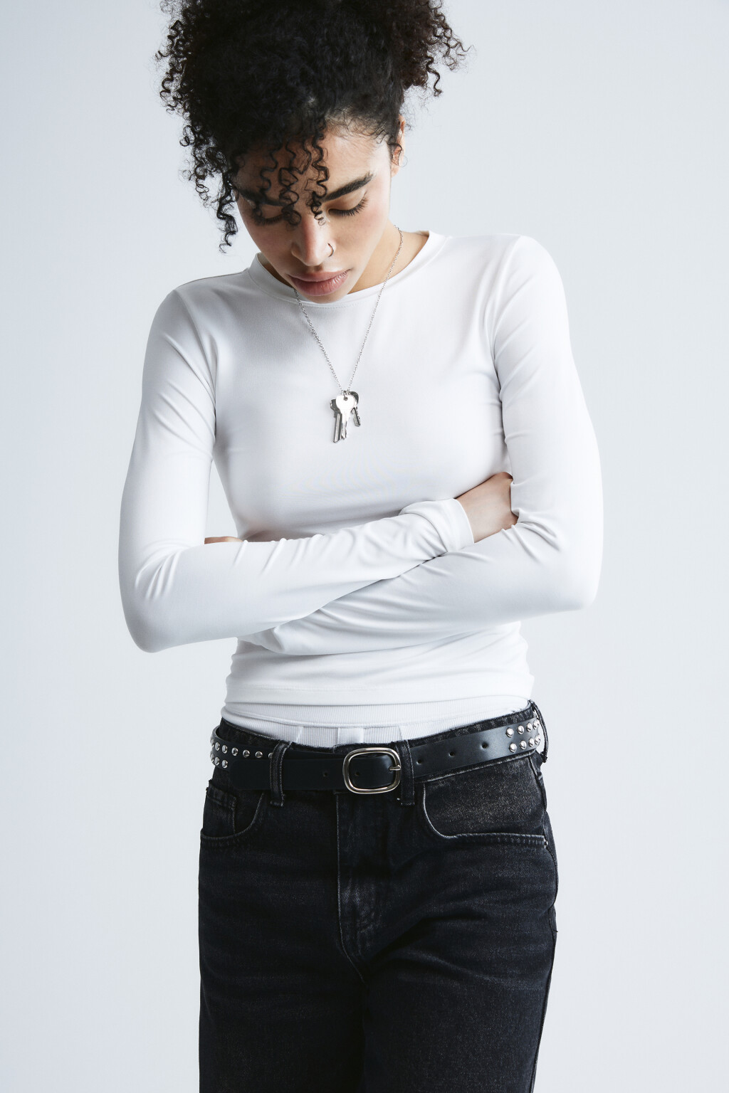 Лонгслив облегающий - цвет белый - 1