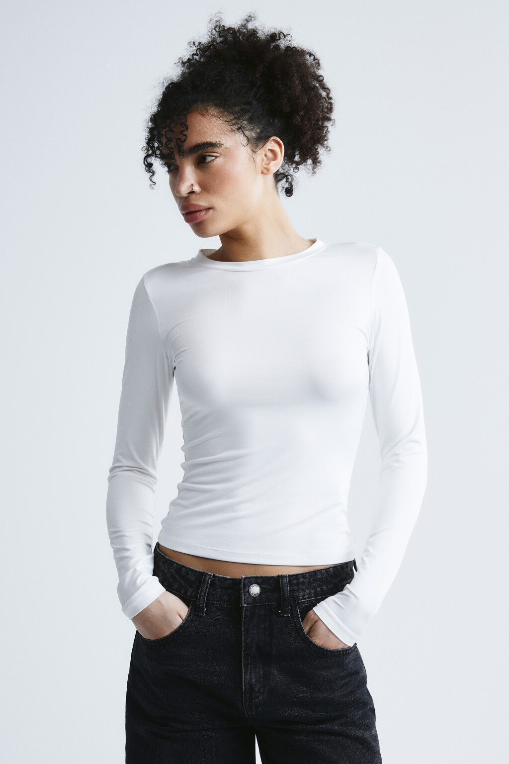 Лонгслив облегающий - цвет белый - 3