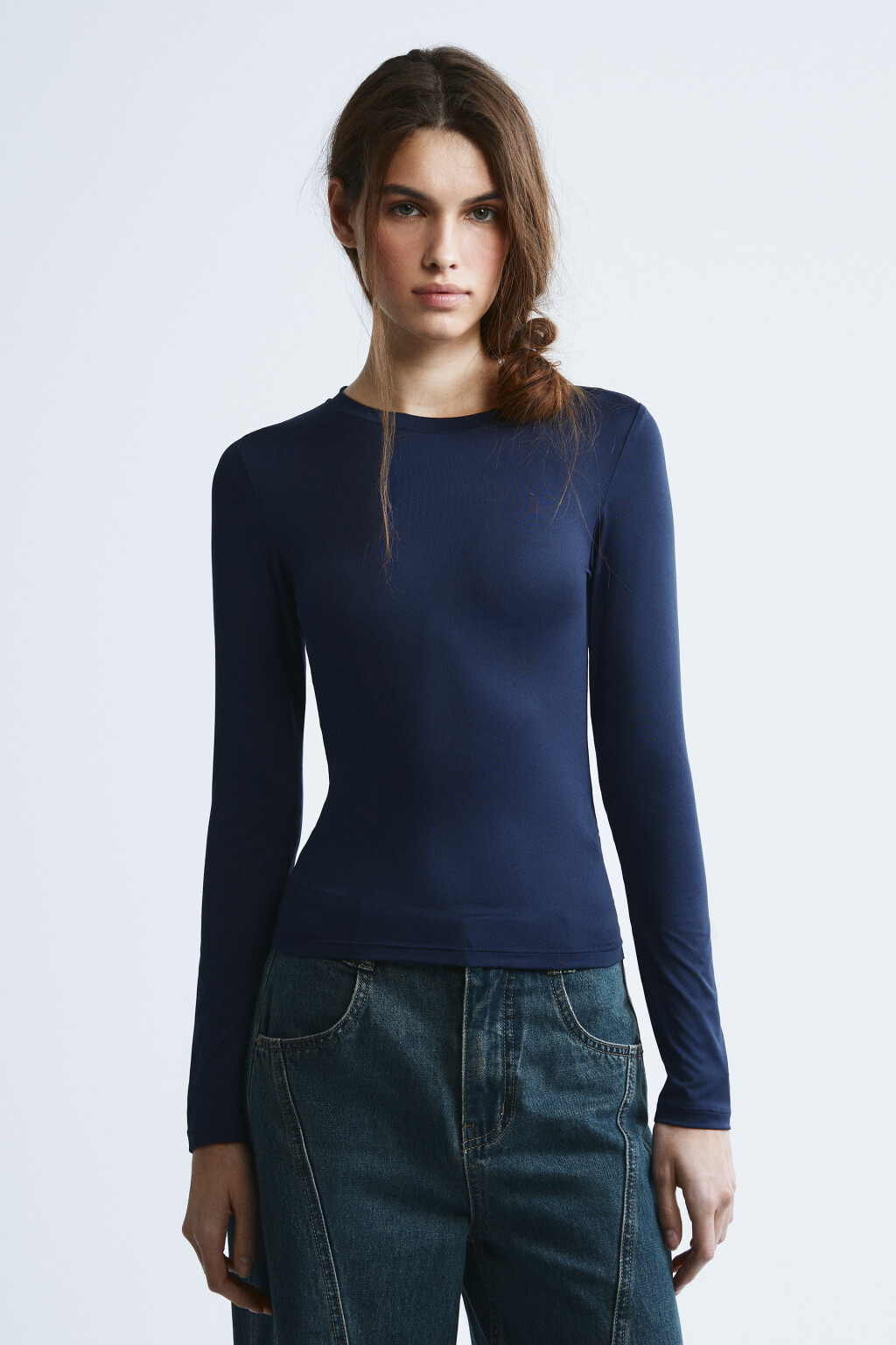 Лонгслив облегающий - цвет синий - 4