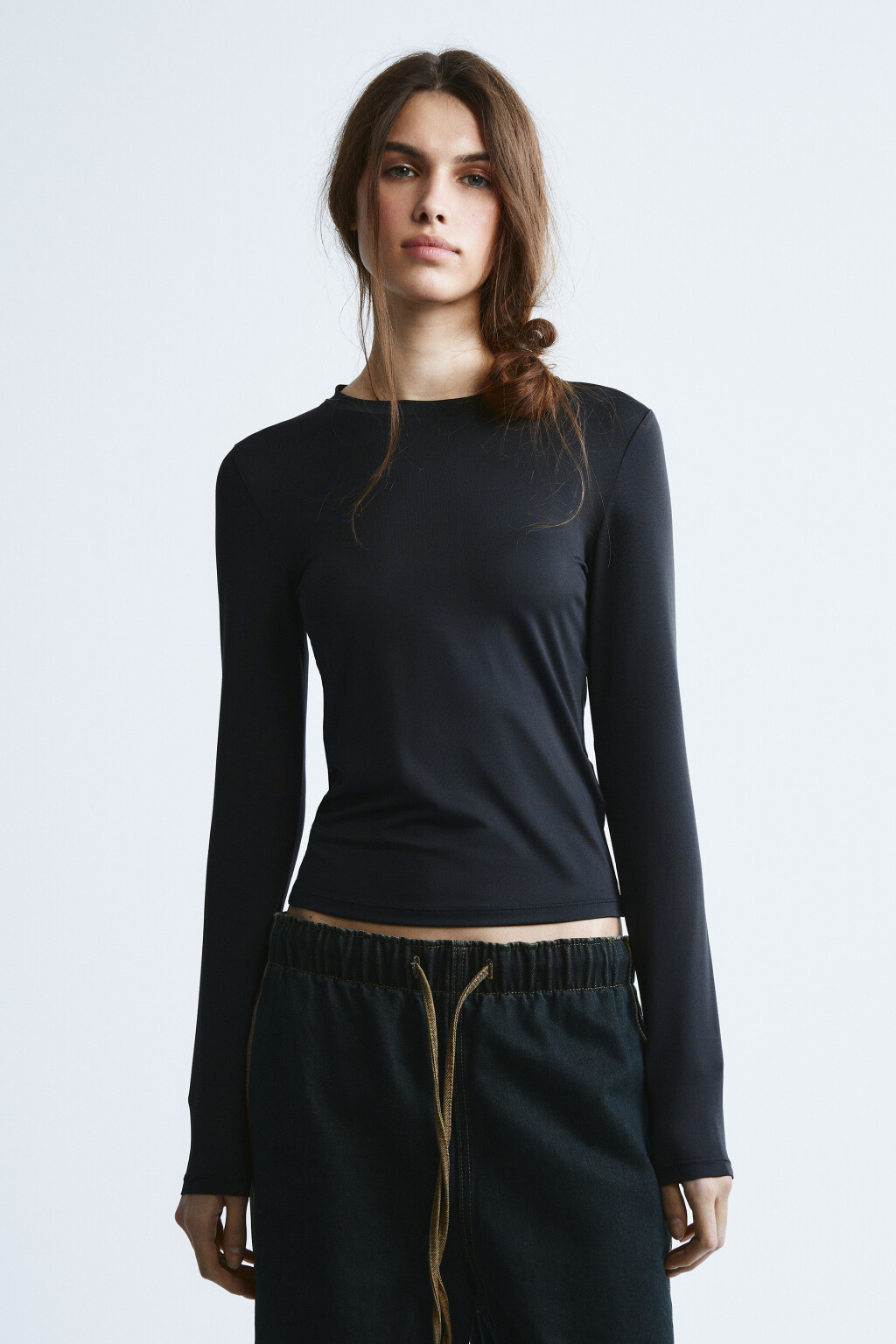 Лонгслив облегающий - цвет черный - 3