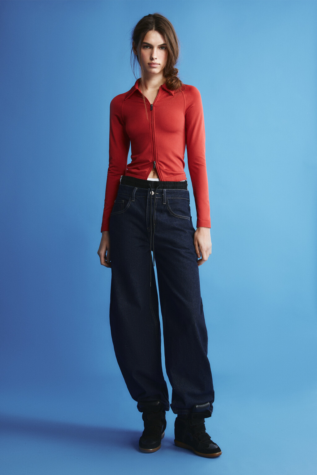 Лонгслив на молнии с воротником - цвет красный - 5