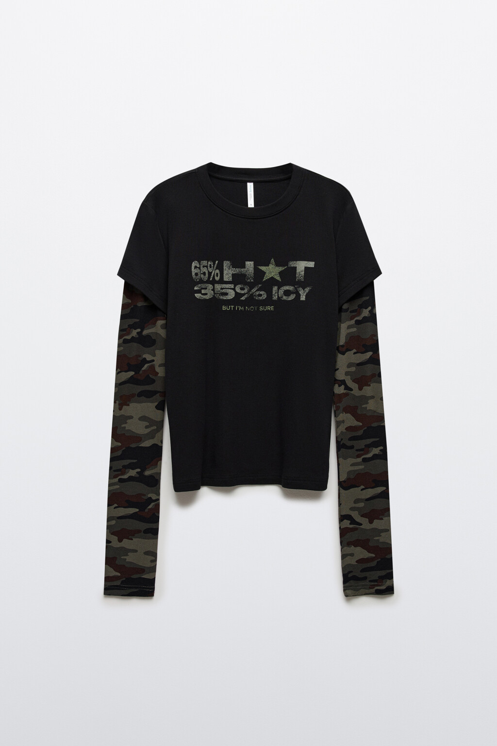 Лонгслив полуприлегающий с футболкой - цвет черный - 1