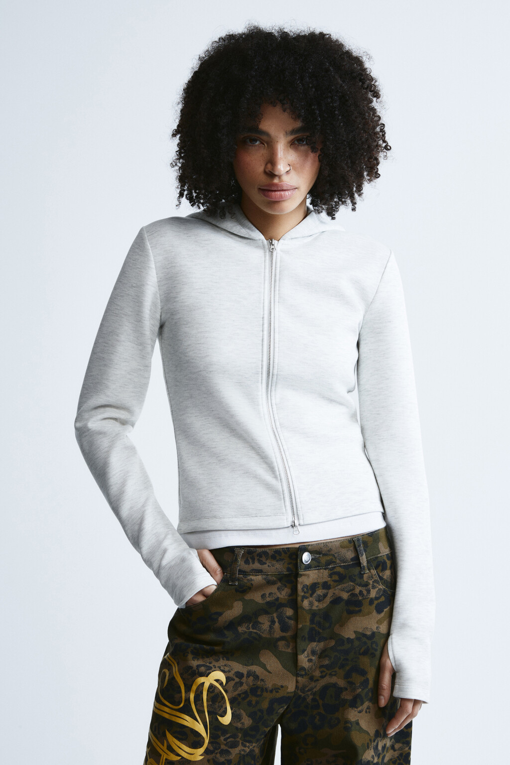 Худи-зипка облегающая - цвет серый - 4