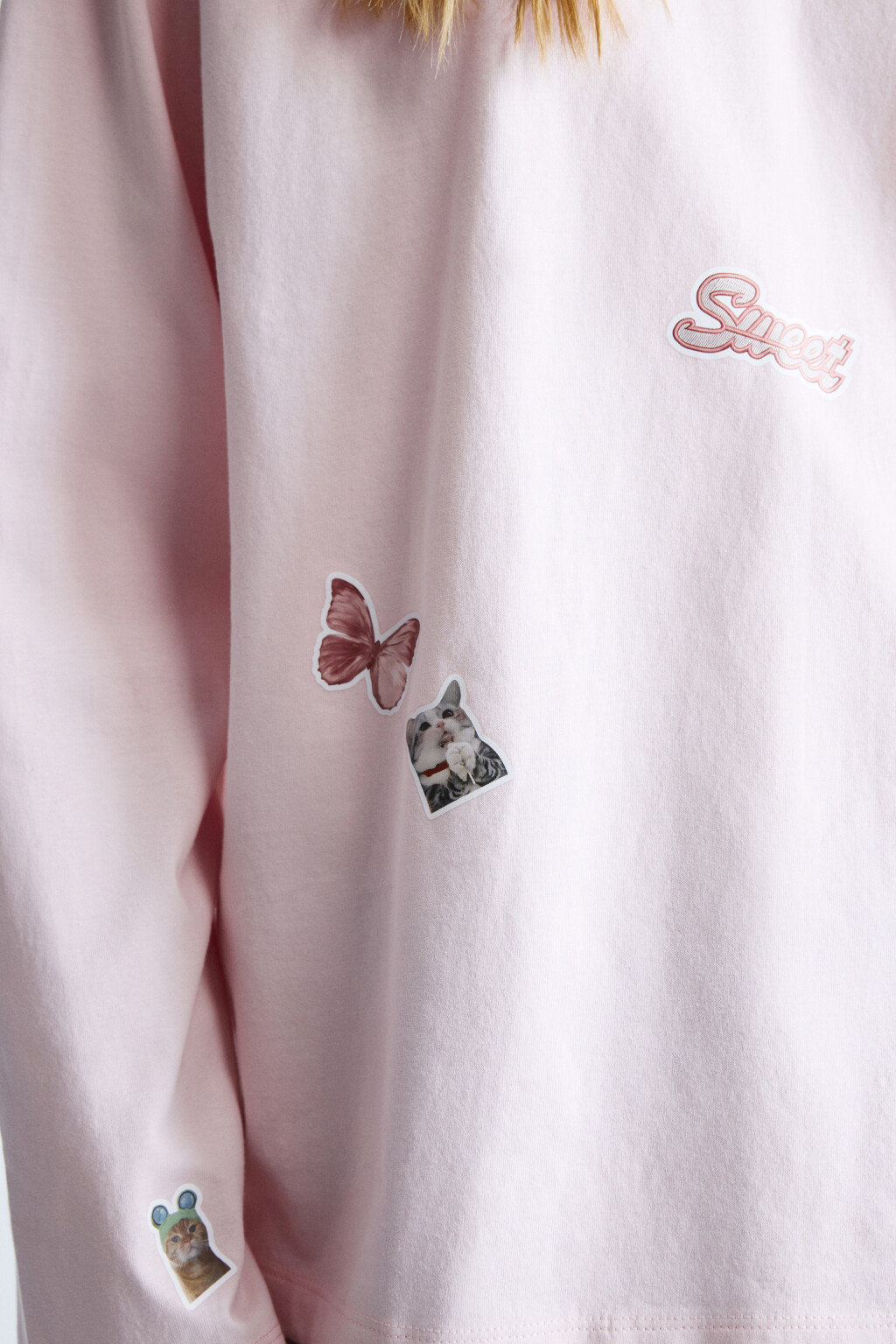 Лонгслив хлопковый oversize со стикерами - цвет розовый - 6