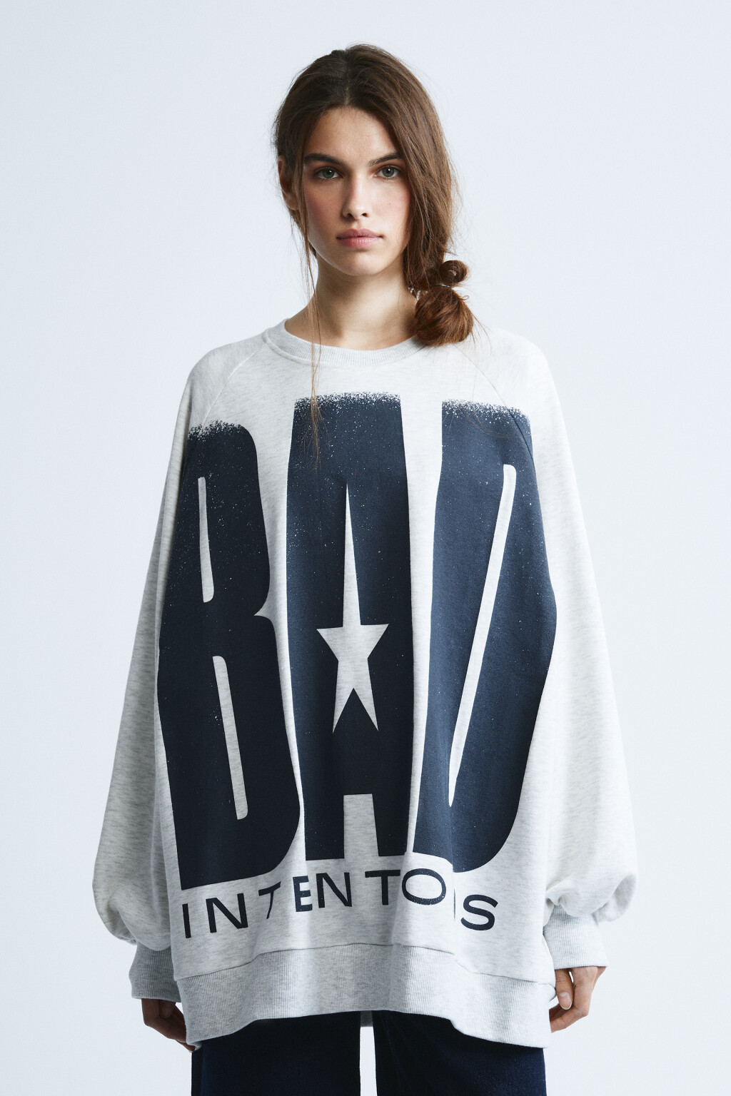 Свитшот свободный с принтом  - цвет серый - 3