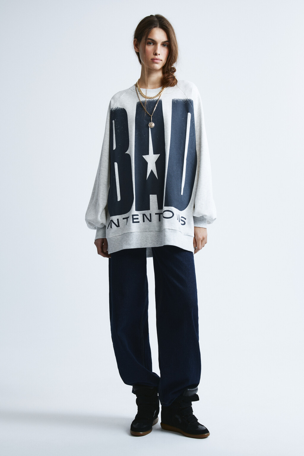 Свитшот свободный с принтом  - цвет серый - 5