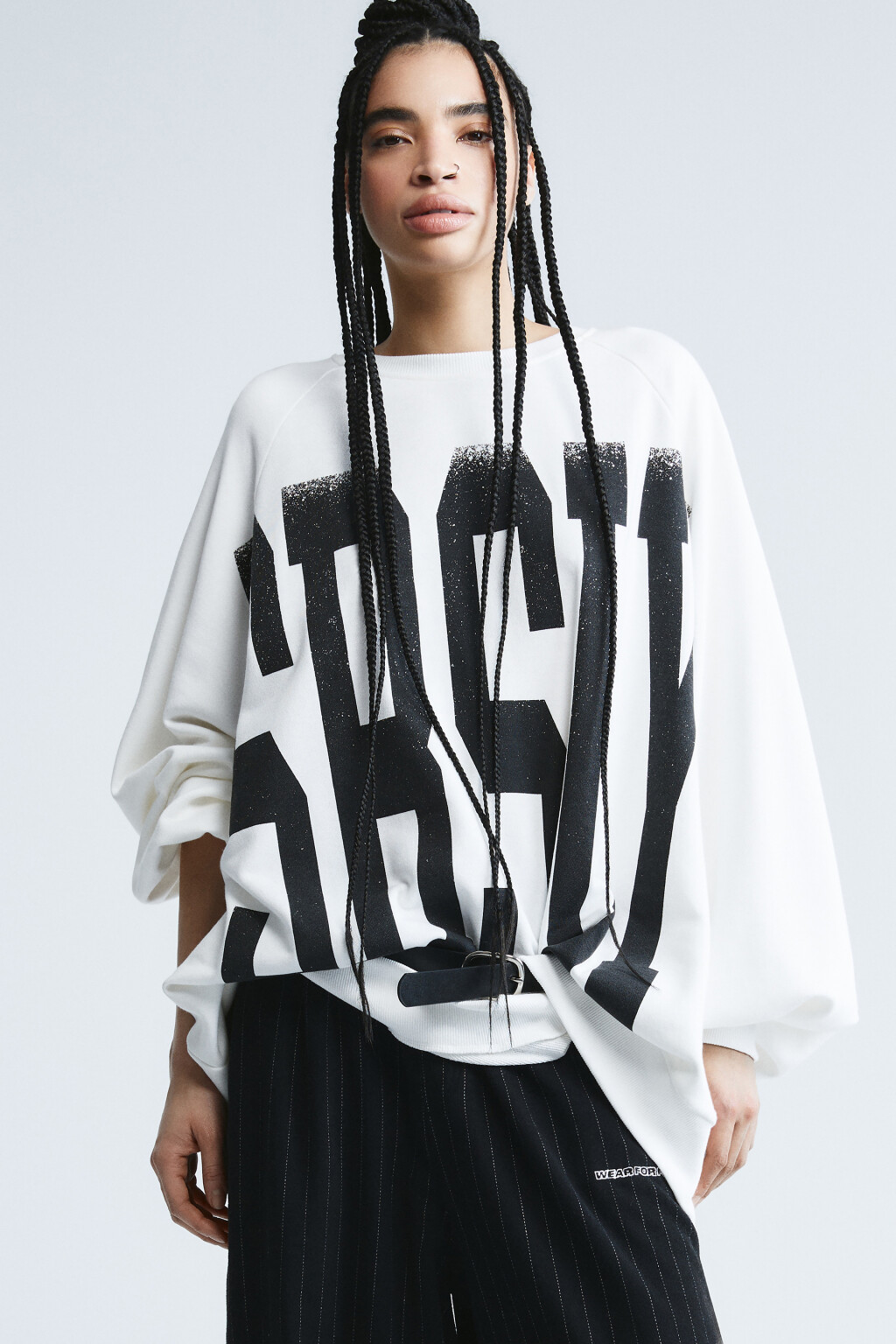 Свитшот свободный с принтом  - цвет белый - 1