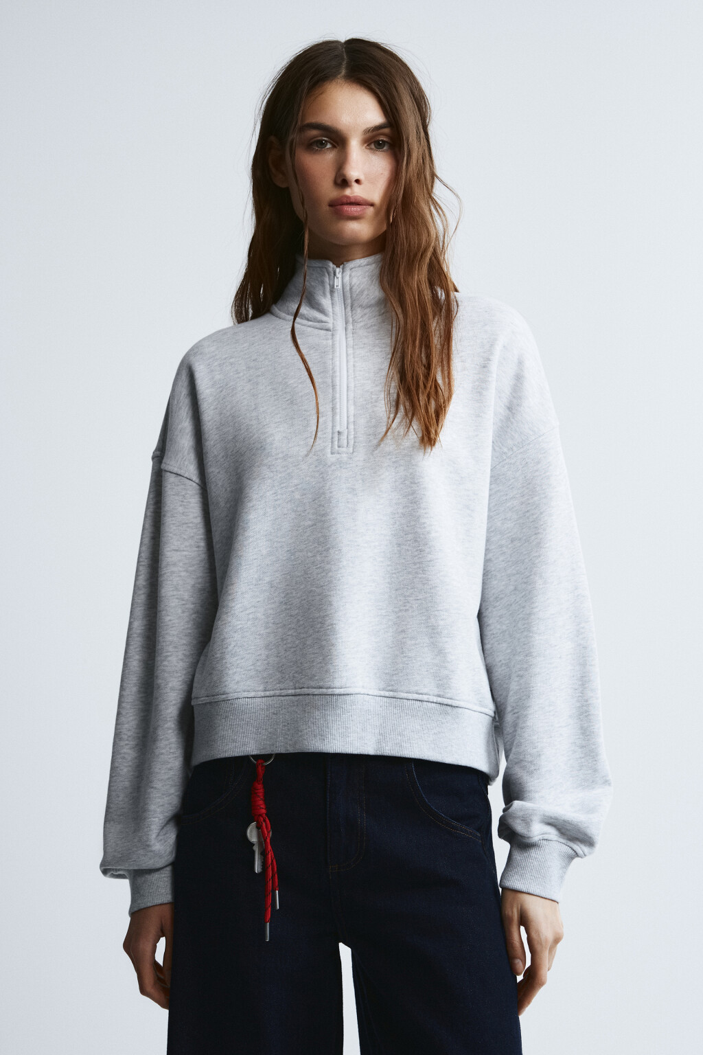 Свитшот с воротником на молнии - цвет серый - 2