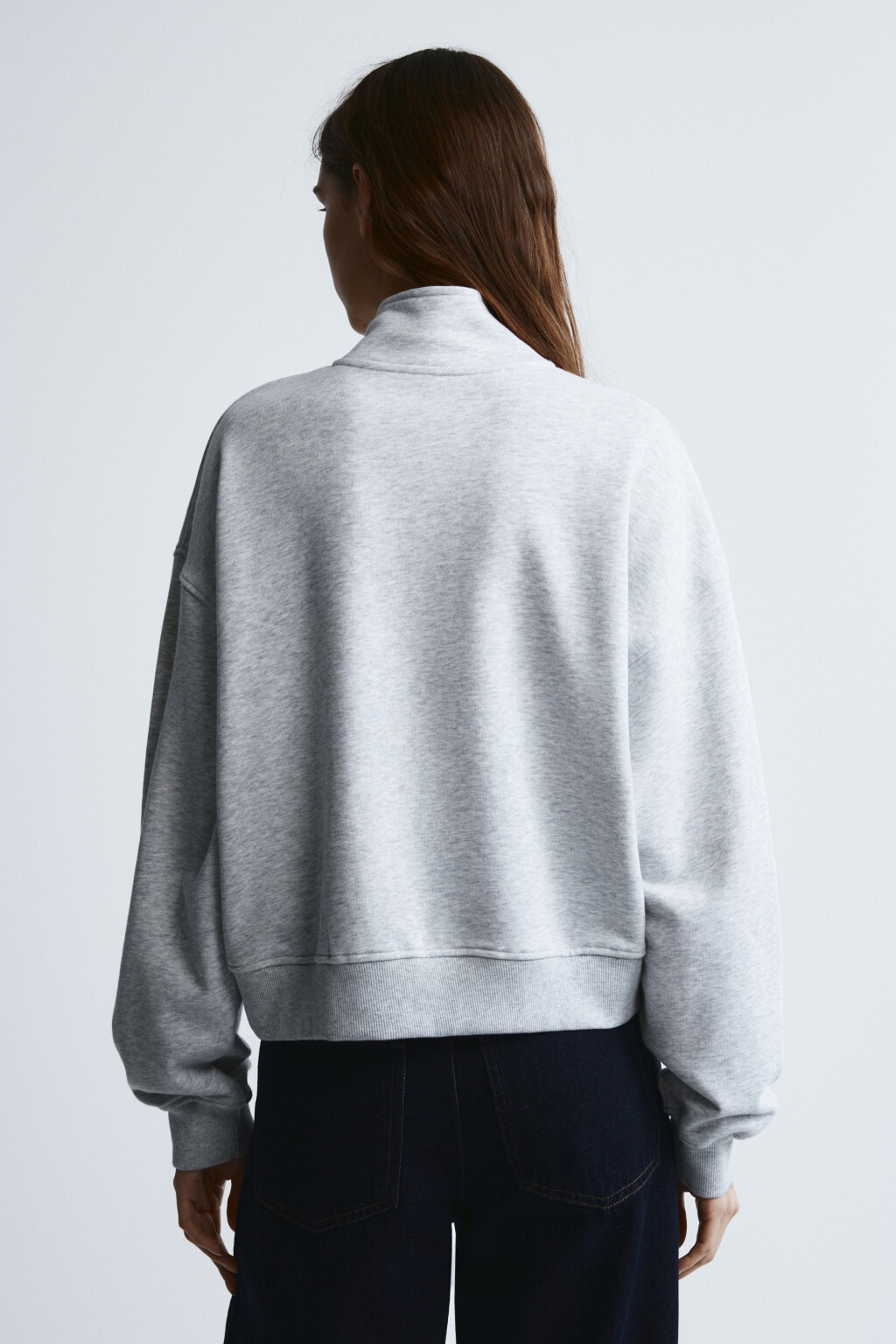 Свитшот с воротником на молнии - цвет серый - 3