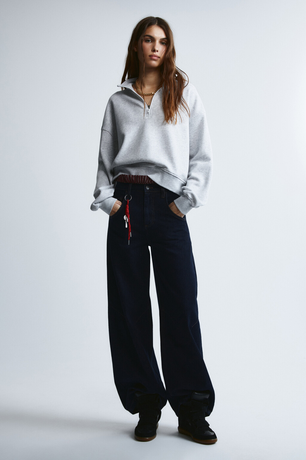 Свитшот с воротником на молнии - цвет серый - 4
