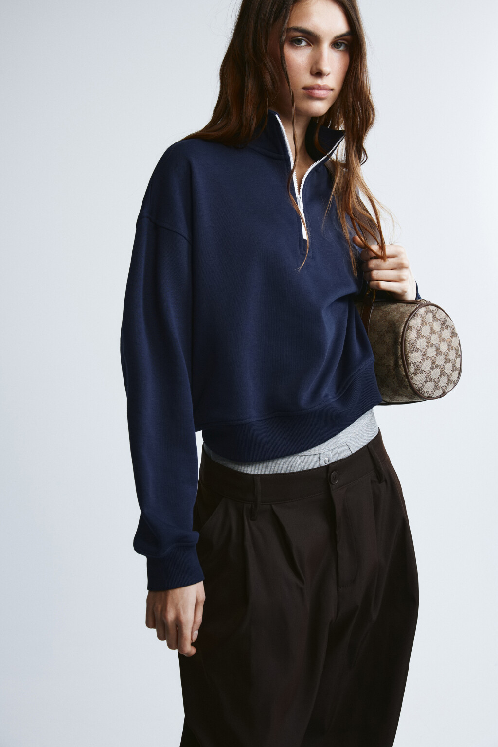 Свитшот с воротником на молнии - цвет синий - 1