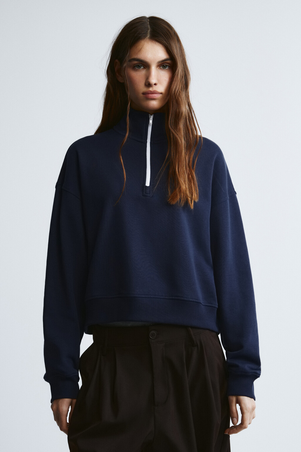 Свитшот с воротником на молнии - цвет синий - 2