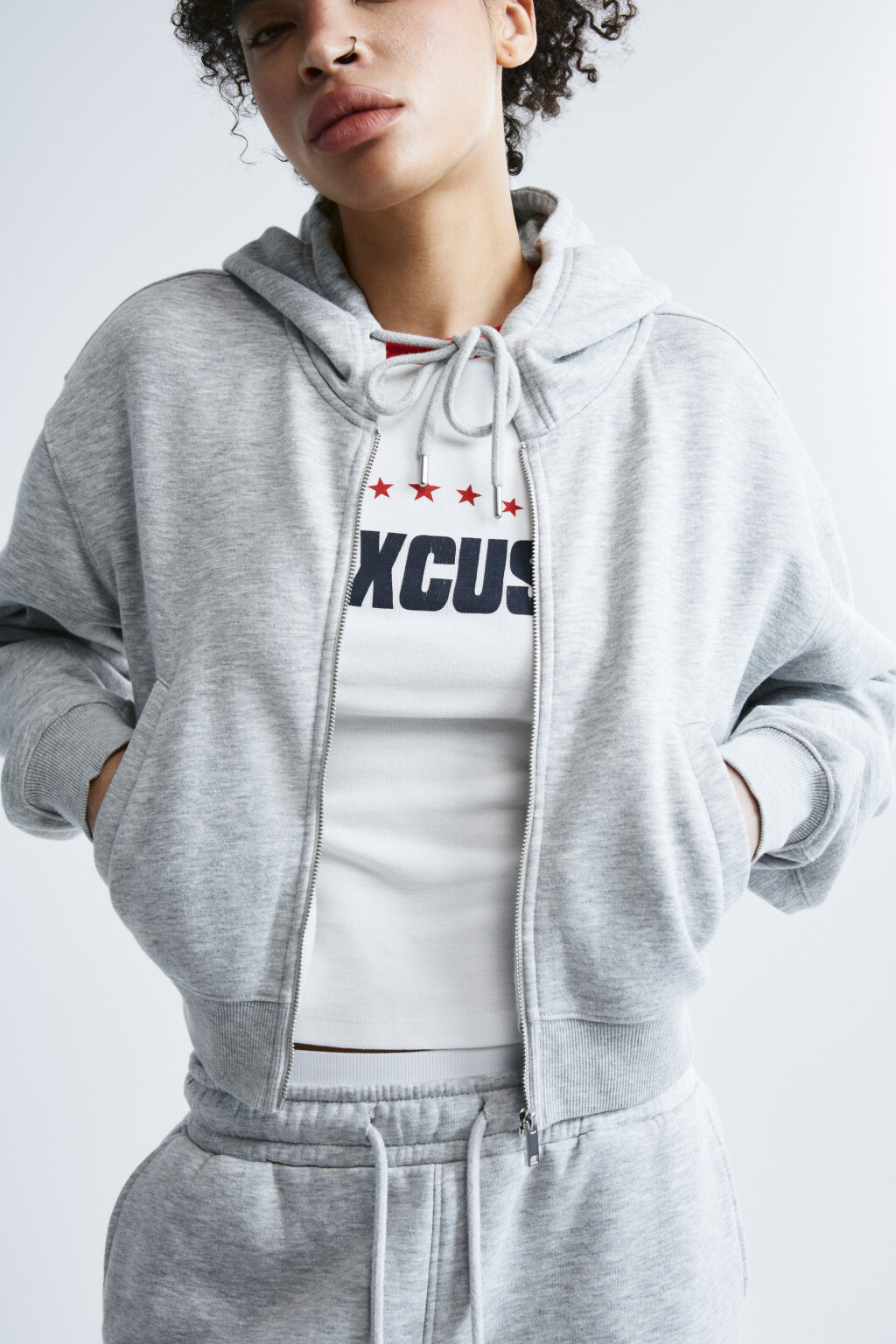 Худи-зипка флисовая укороченная - цвет серый - 1