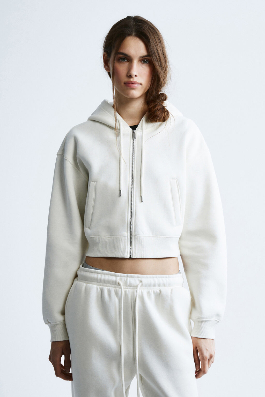 Худи-зипка флисовая укороченная - цвет молочный - 2