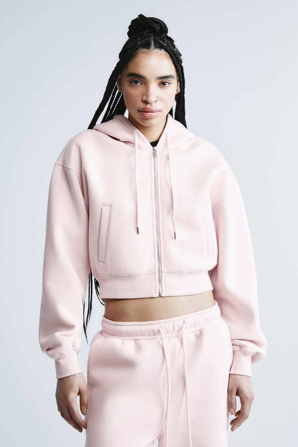 Худи-зипка флисовая укороченная - цвет розовый - 2