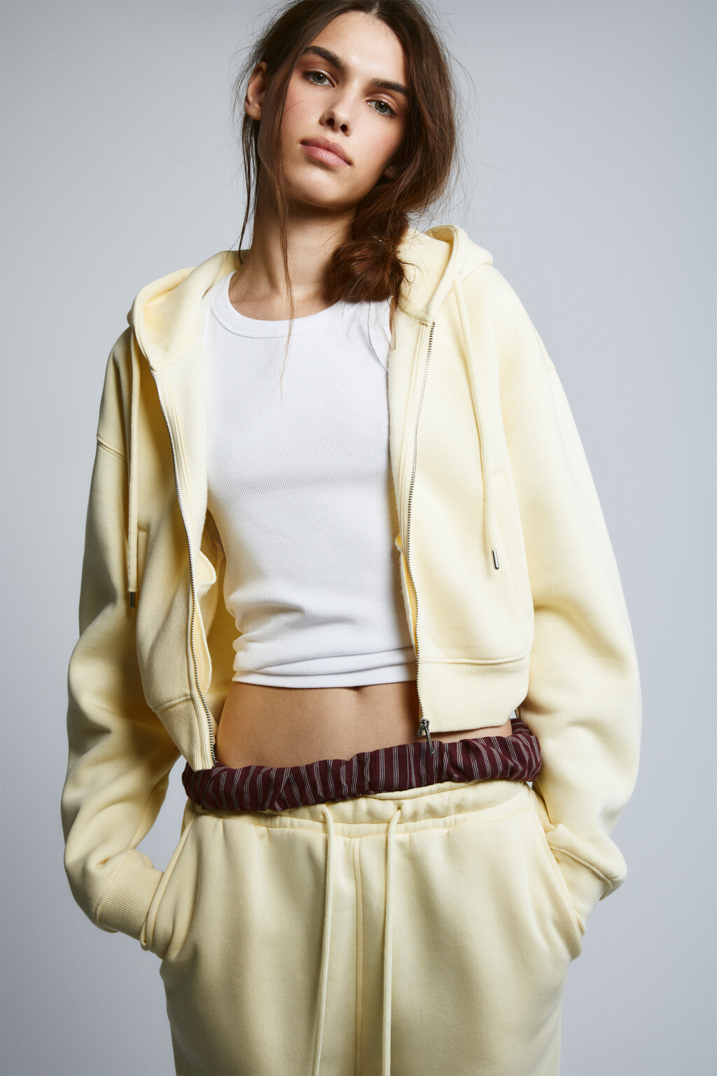 Худи-зипка флисовая укороченная - цвет желтый - 2