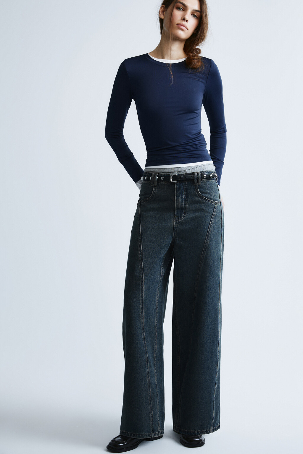 Джинсы baggy fit с декоративными швами - цвет темный тинт - 1