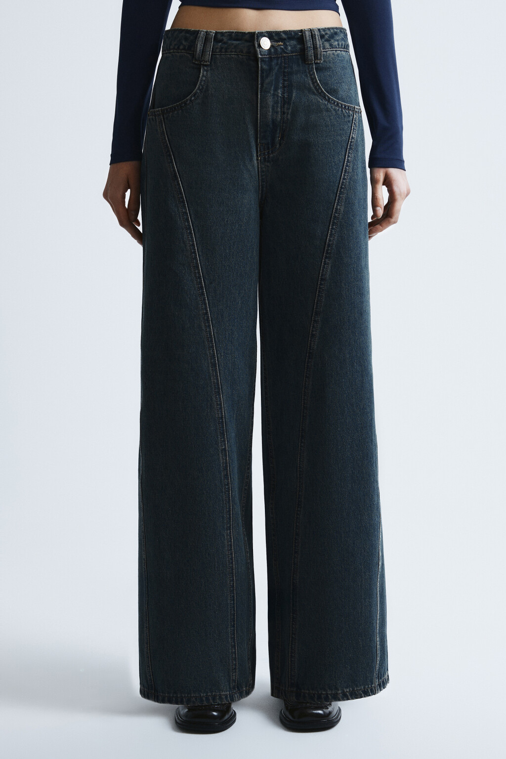 Джинсы baggy fit с декоративными швами - цвет темный тинт - 2