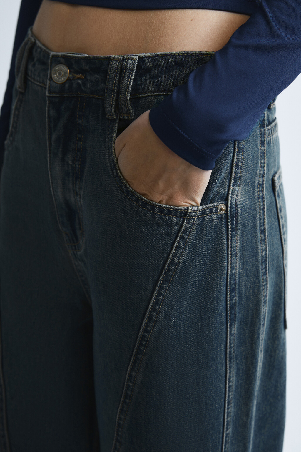 Джинсы baggy fit с декоративными швами - цвет темный тинт - 6