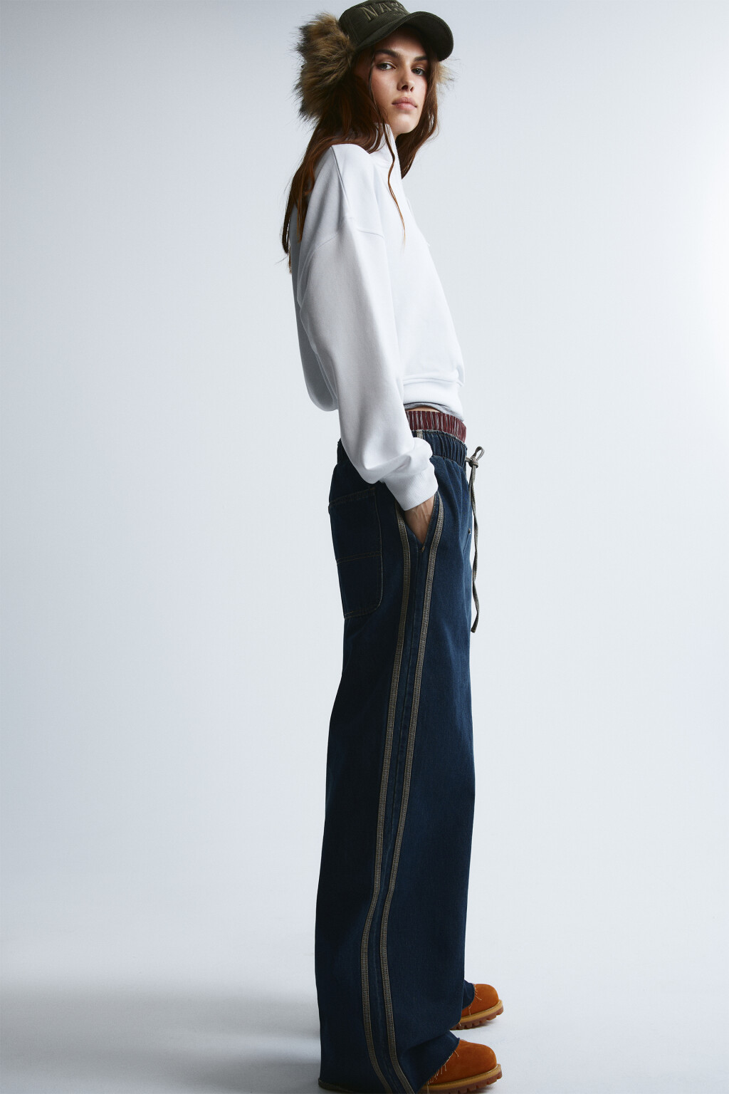 Джинсы baggy fit с лампасами на завязке - цвет синий - 1